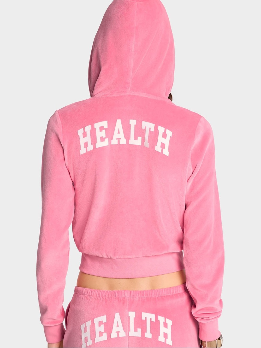 Sporty & Rich Health Ivy Velour Zipped Hoodie - Cotton Candy/White S